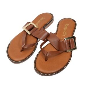 Toscanella Sandals Womens 6 Cognac Italian Leather Thong Flat Made Italy